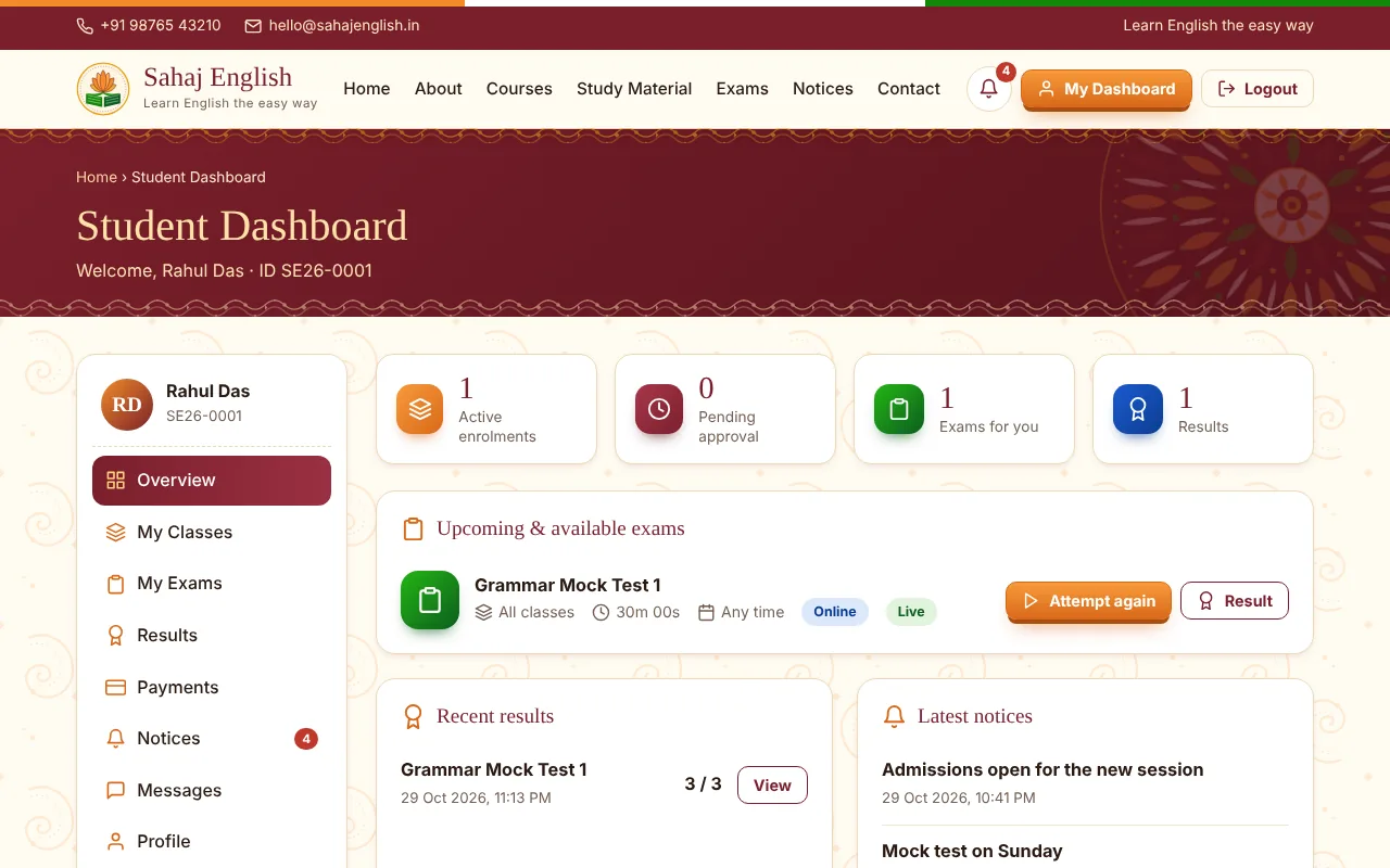 Student dashboard